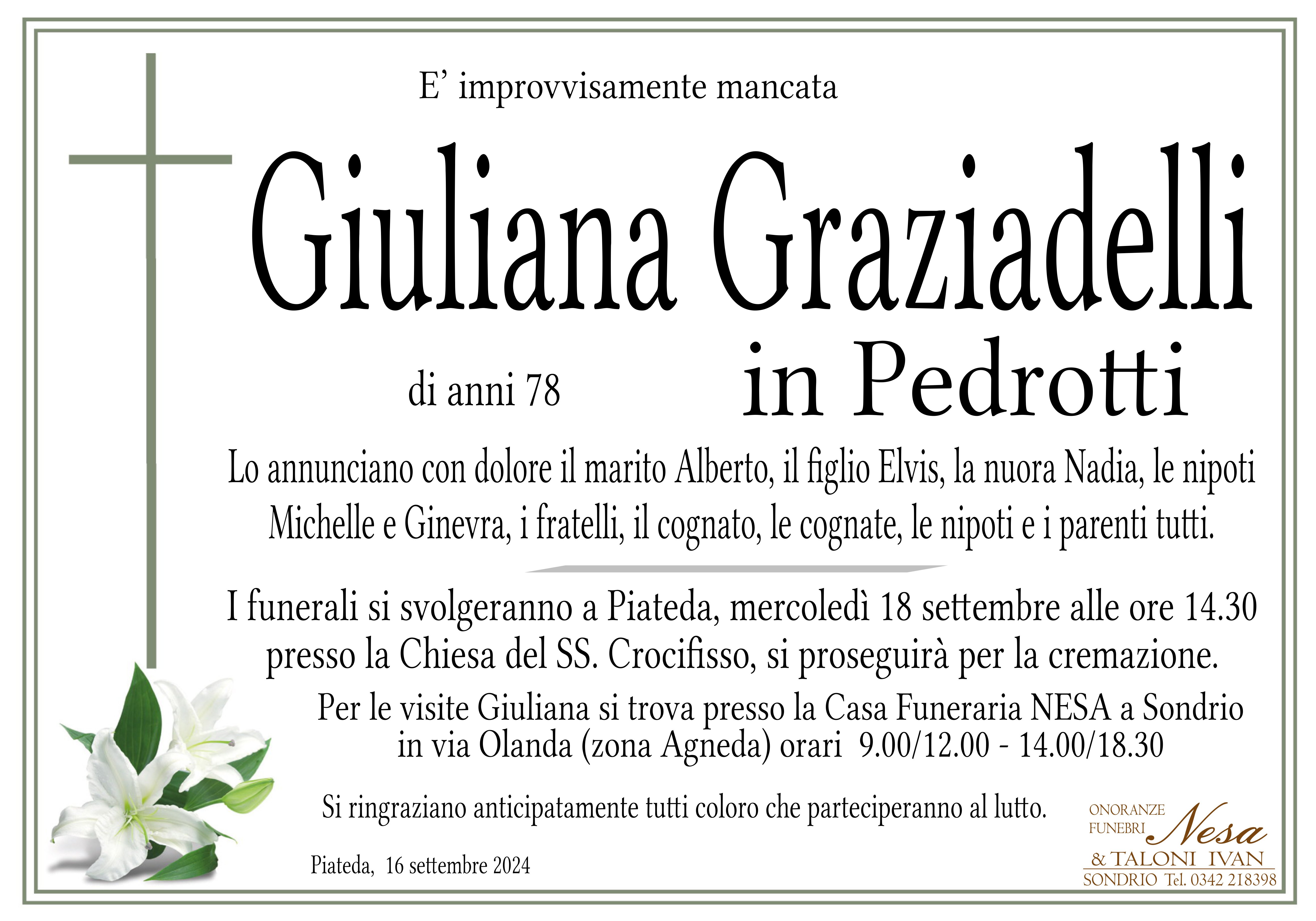 Necrologio Giuliana Graziadelli in Pedrotti